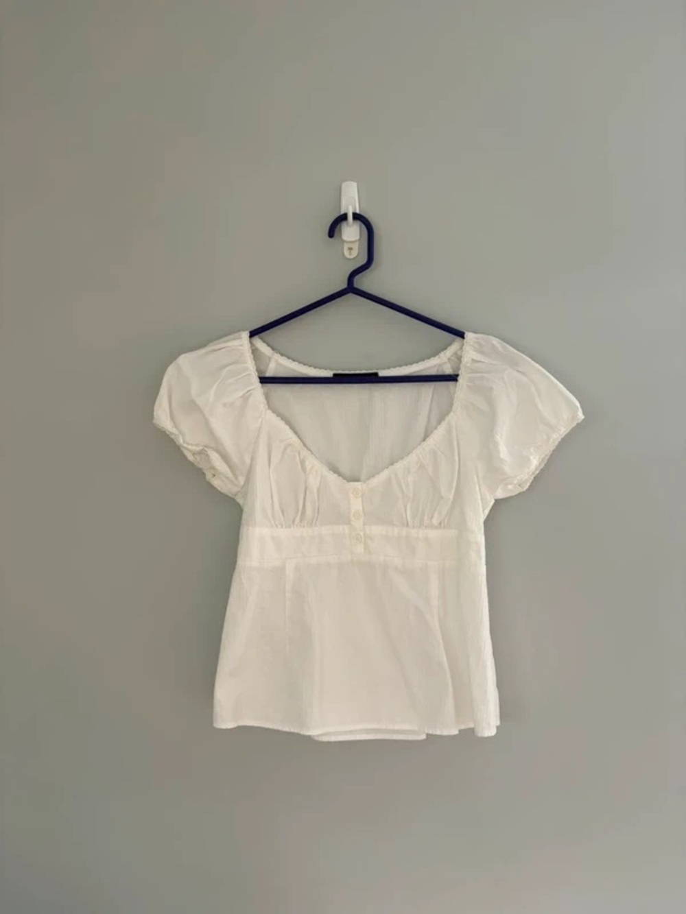 White Scoop-Neck Puff Sleeve Blouse — Feminine Peasant Top